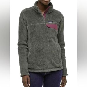Patagonia Women’s Gray and Maroon Synchilla Snap T Fleece Pullover Sweatshirt